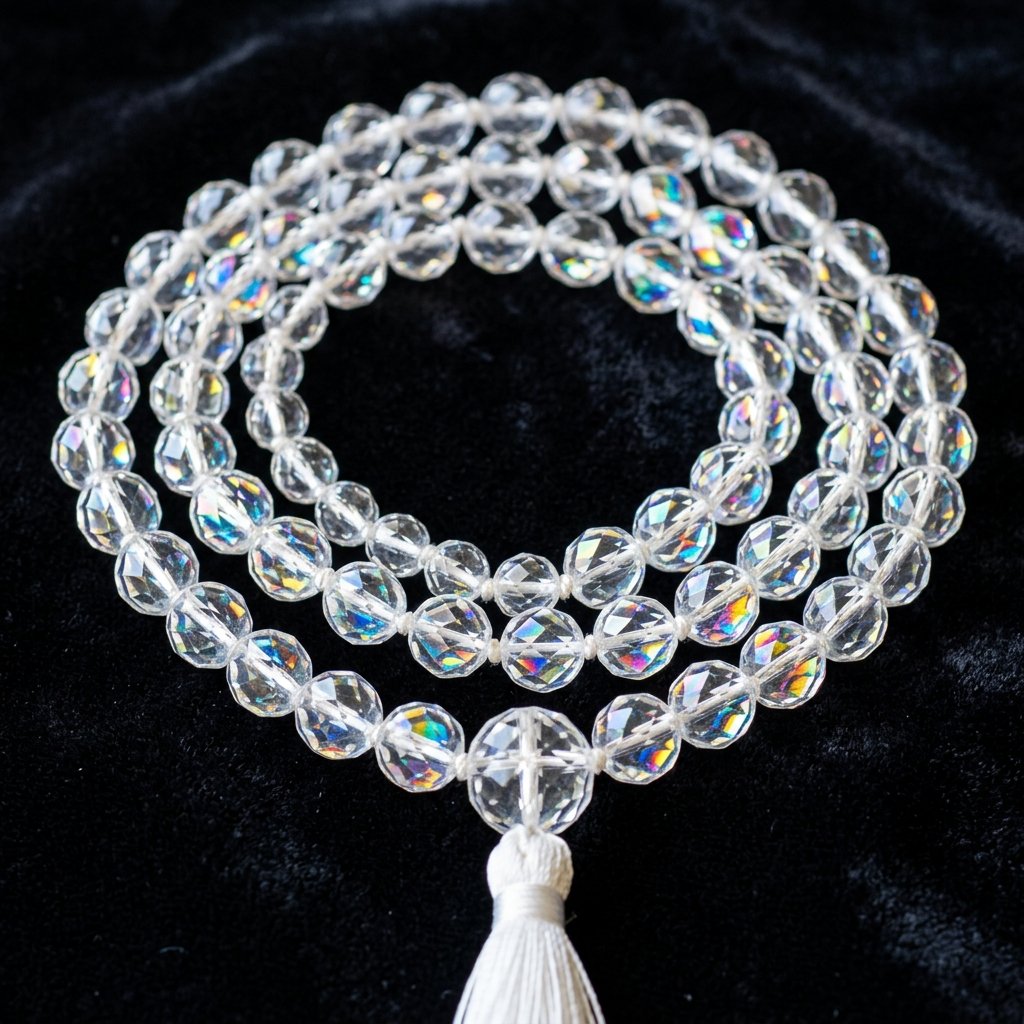 Original Sphatik Mala (Quartz Crystal 108+1 Beads, Diamond Cut)
