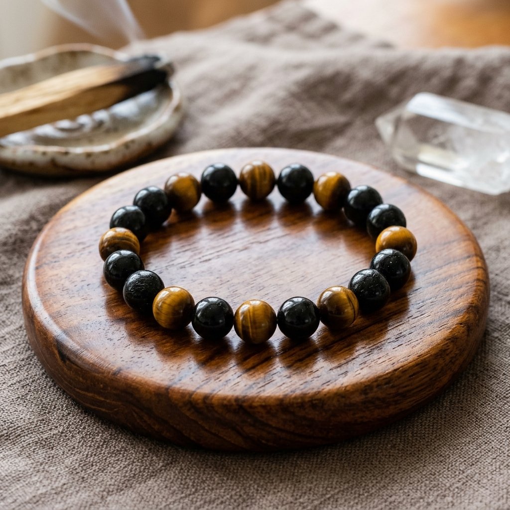Natural Black Tourmaline & Tiger Eye Protection Bracelet (8mm)